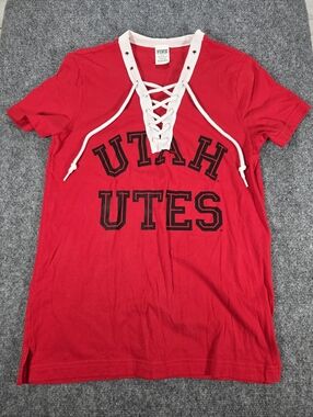 PINK Victoria's Secret Utah Utes Lace Up Tee XS Red Short Sleeve College Shirt